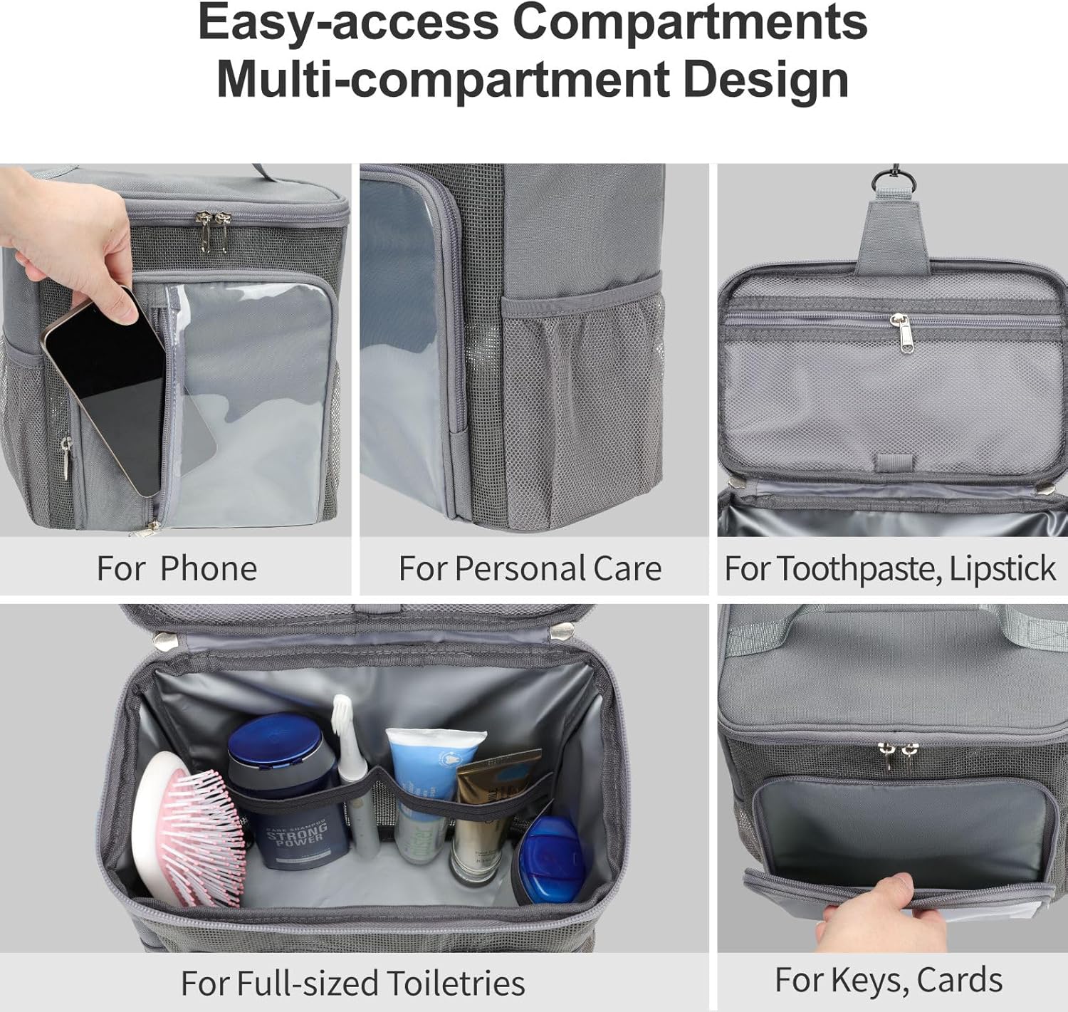 Fcolor Shower Caddy Portable  College Dorm Essentials for Guys with Hooks QuickDry Shower Caddy for Dorm Travel Essentials WaterResistant with Multiple Pockets for Easy Access BlackBeautiful Grey