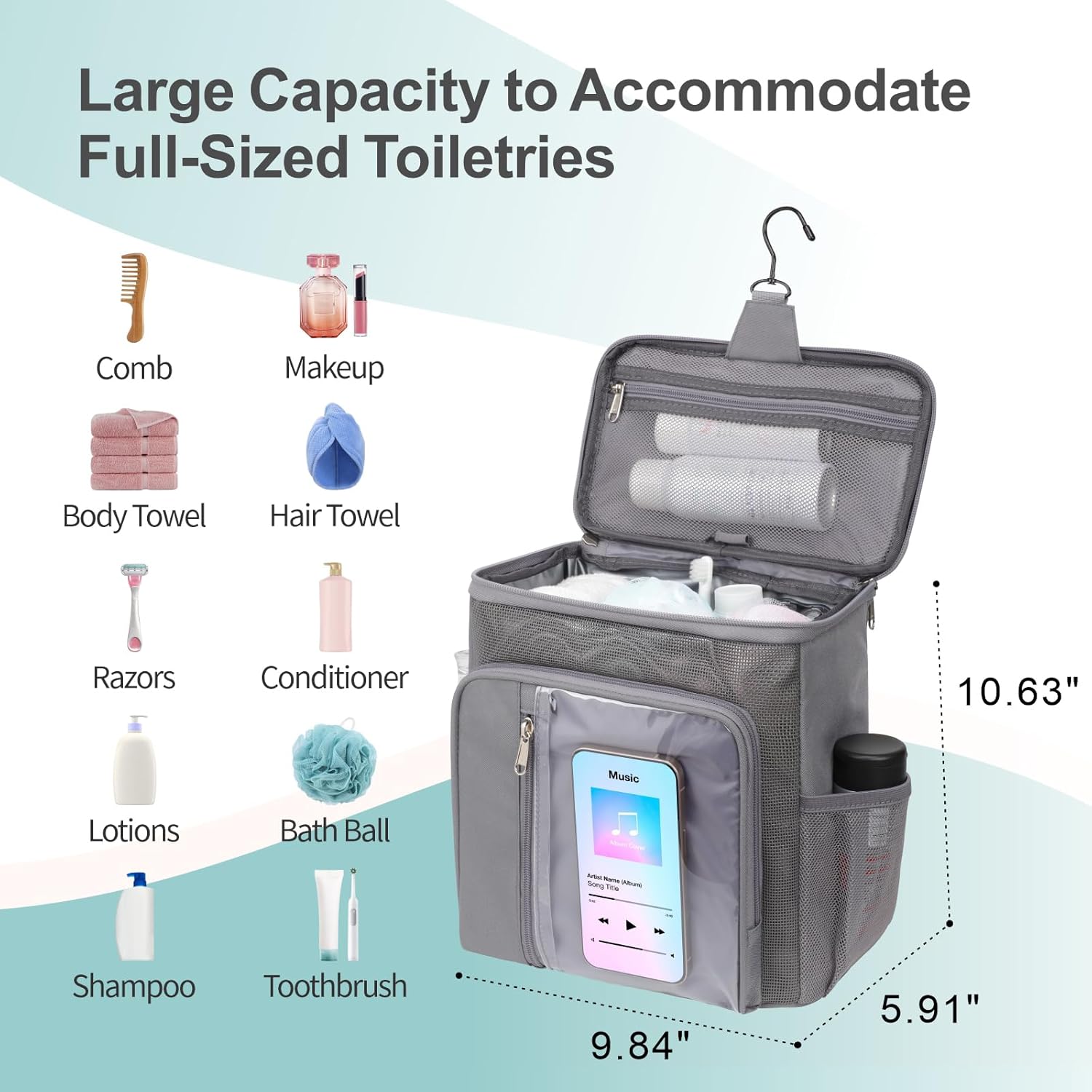 Fcolor Shower Caddy Portable  College Dorm Essentials for Guys with Hooks QuickDry Shower Caddy for Dorm Travel Essentials WaterResistant with Multiple Pockets for Easy Access BlackBeautiful Grey