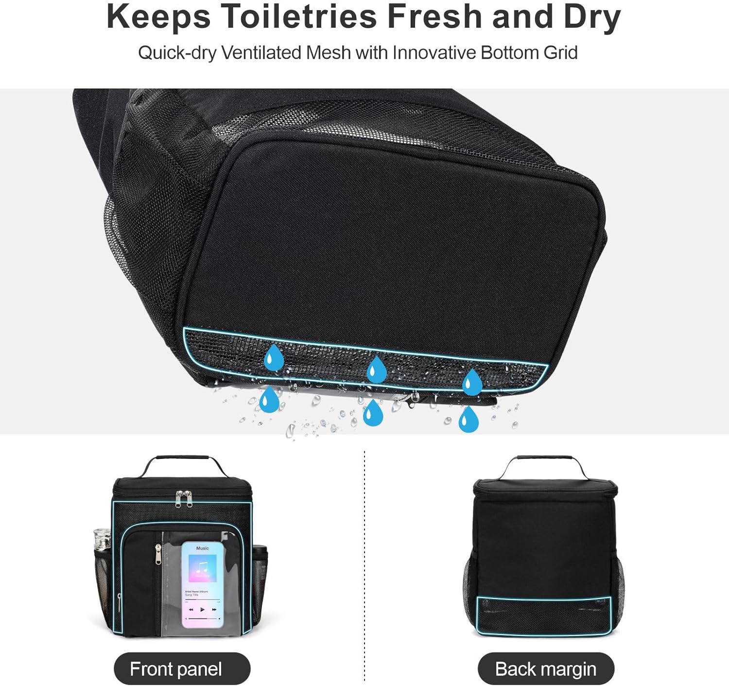 Fcolor Shower Caddy Portable  College Dorm Essentials for Guys with Hooks QuickDry Shower Caddy for Dorm Travel Essentials WaterResistant with Multiple Pockets for Easy Access BlackBlack