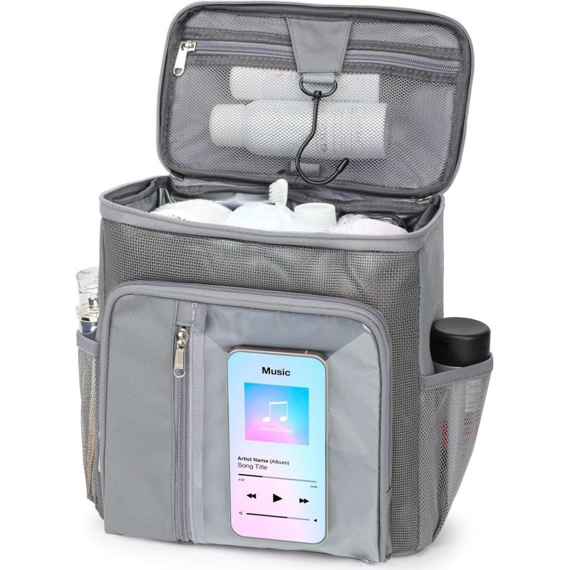 Fcolor Shower Caddy Portable  College Dorm Essentials for Guys with Hooks QuickDry Shower Caddy for Dorm Travel Essentials WaterResistant with Multiple Pockets for Easy Access BlackBeautiful Grey