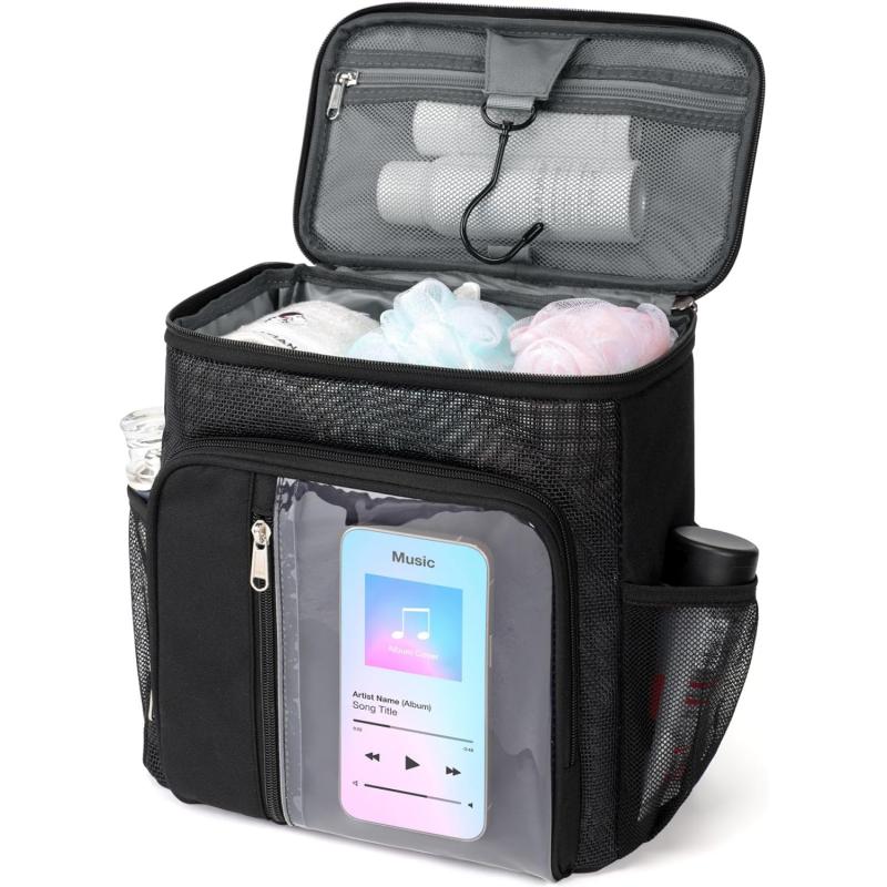 Fcolor Shower Caddy Portable  College Dorm Essentials for Guys with Hooks QuickDry Shower Caddy for Dorm Travel Essentials WaterResistant with Multiple Pockets for Easy Access BlackBlack