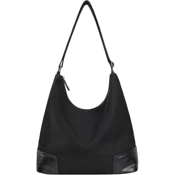 Fcolor Canvas Crossbody Hobo Bag with Zipper  5 Pockets Large 16quot Tablet Crossbody Tote Bag Women for Travel College BagBlack