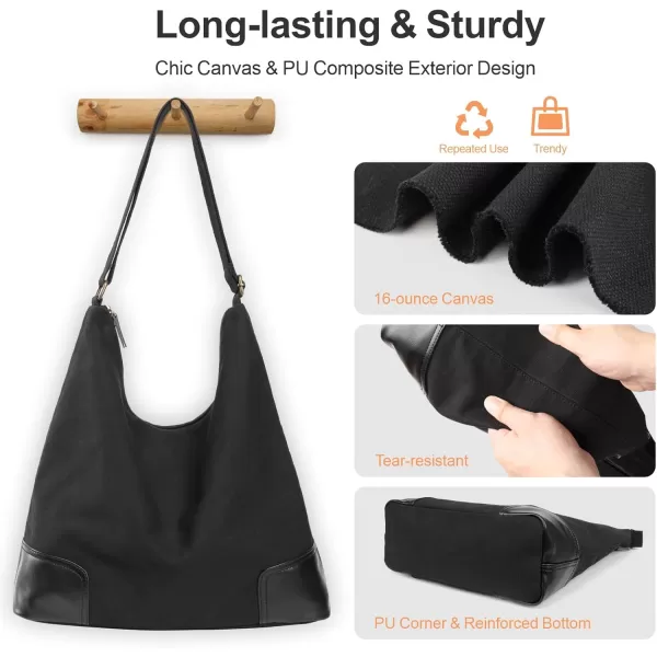 Fcolor Canvas Crossbody Hobo Bag with Zipper  5 Pockets Large 16quot Tablet Crossbody Tote Bag Women for Travel College BagBlack
