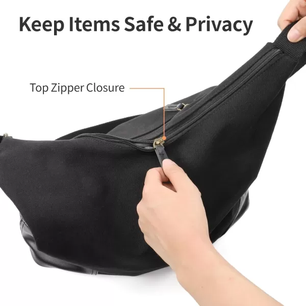 Fcolor Canvas Crossbody Hobo Bag with Zipper  5 Pockets Large 16quot Tablet Crossbody Tote Bag Women for Travel College BagBlack