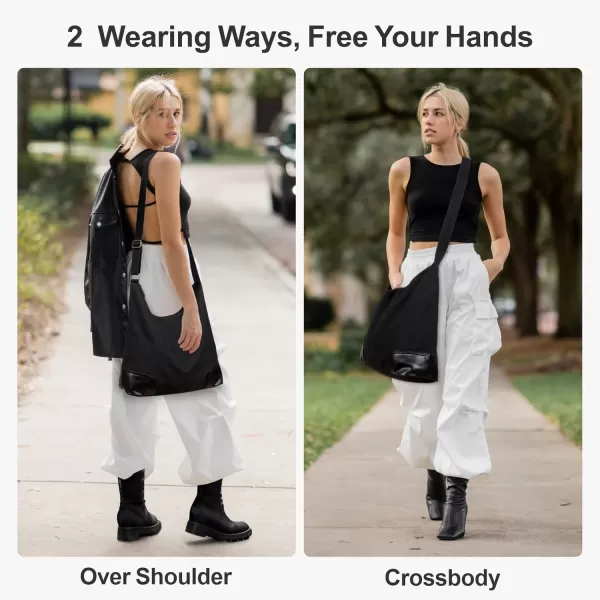 Fcolor Canvas Crossbody Hobo Bag with Zipper  5 Pockets Large 16quot Tablet Crossbody Tote Bag Women for Travel College BagBlack