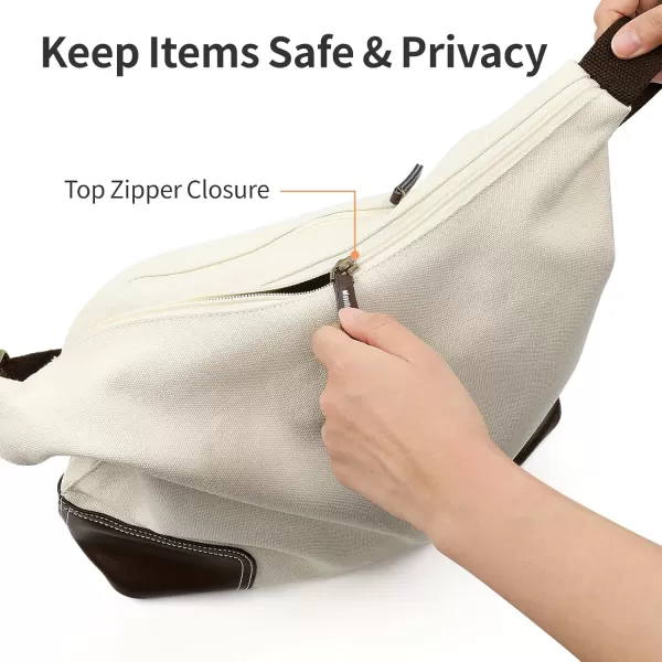 Fcolor Canvas Crossbody Hobo Bag with Zipper  5 Pockets Large 16quot Tablet Crossbody Tote Bag Women for Travel College BagIvory