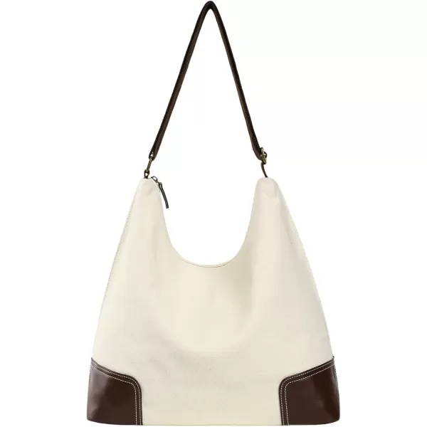 Fcolor Canvas Crossbody Hobo Bag with Zipper  5 Pockets Large 16quot Tablet Crossbody Tote Bag Women for Travel College BagIvory