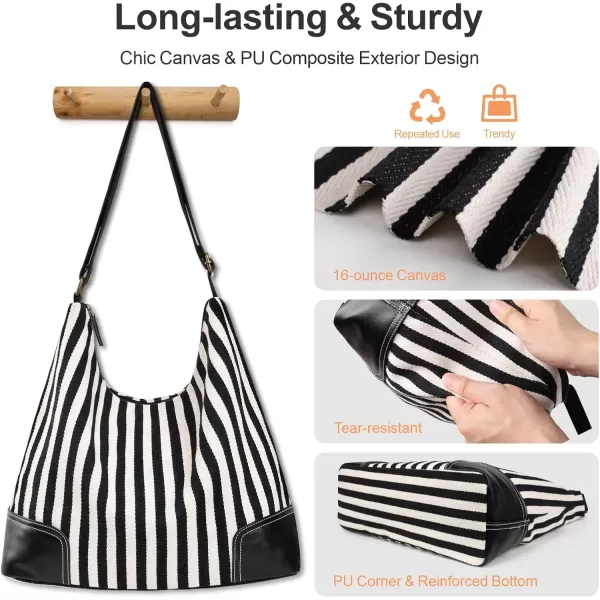 Fcolor Canvas Crossbody Hobo Bag with Zipper  5 Pockets Large 16quot Tablet Crossbody Tote Bag Women for Travel College BagZebra