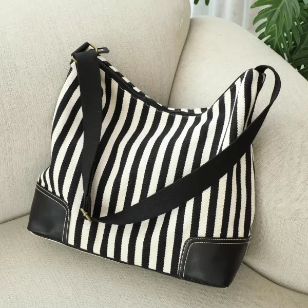 Fcolor Canvas Crossbody Hobo Bag with Zipper  5 Pockets Large 16quot Tablet Crossbody Tote Bag Women for Travel College BagZebra