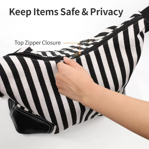 Fcolor Canvas Crossbody Hobo Bag with Zipper  5 Pockets Large 16quot Tablet Crossbody Tote Bag Women for Travel College BagZebra