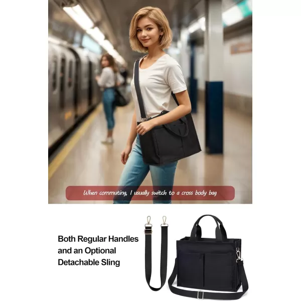 Fcolor Canvas Tote Bag with Zipper 7 Pockets Everything Tote Bag with Compartment for Women College Teacher Work Bag01mediumblack
