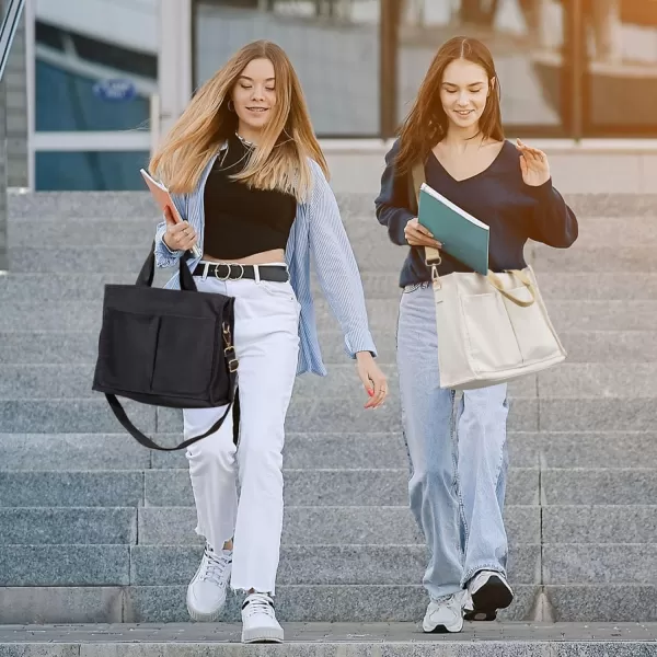 Fcolor Canvas Tote Bag with Zipper 7 Pockets Everything Tote Bag with Compartment for Women College Teacher Work Bag01mediumblack