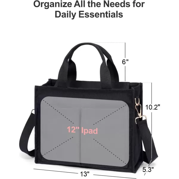 Fcolor Canvas Tote Bag with Zipper 7 Pockets Everything Tote Bag with Compartment for Women College Teacher Work Bag01mediumblack
