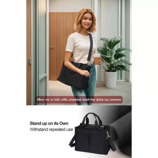 Fcolor Canvas Tote Bag with Zipper 7 Pockets Everything Tote Bag with Compartment for Women College Teacher Work Bag01mediumblack