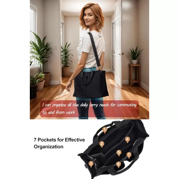 Fcolor Canvas Tote Bag with Zipper 7 Pockets Everything Tote Bag with Compartment for Women College Teacher Work Bag01mediumblack
