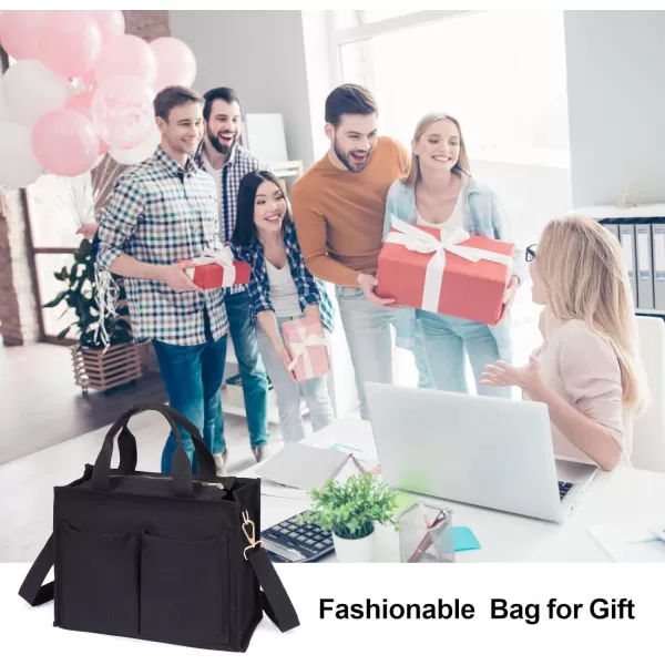 Fcolor Canvas Tote Bag with Zipper 7 Pockets Everything Tote Bag with Compartment for Women College Teacher Work Bag03largeblack