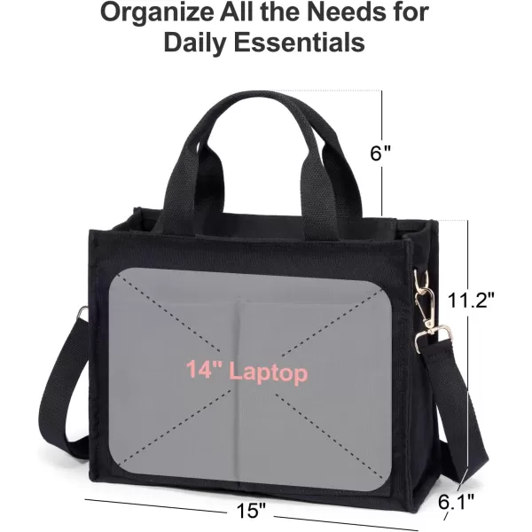 Fcolor Canvas Tote Bag with Zipper 7 Pockets Everything Tote Bag with Compartment for Women College Teacher Work Bag03largeblack