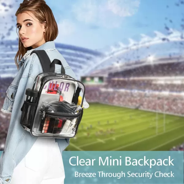 Fcolor Clear Backpack Stadium Approved  Clear Mini Backpack with Adjustable Straps for Concert Sport Event Waterproof See Through Backpack for Women Kids Black