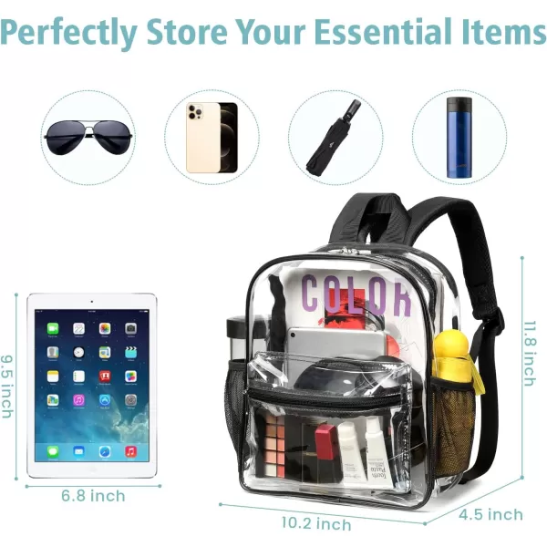 Fcolor Clear Backpack Stadium Approved  Clear Mini Backpack with Adjustable Straps for Concert Sport Event Waterproof See Through Backpack for Women Kids Black