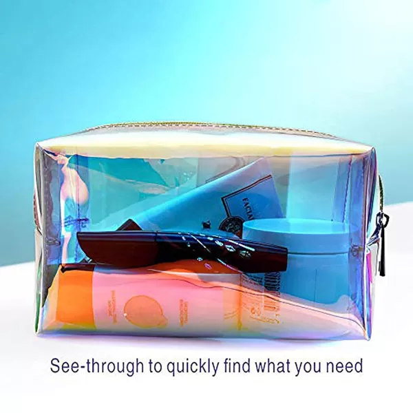 Fcolor Holographic Makeup Bag  Clear Makeup Bag for Women  Travel Clear Cosmetic Bag  Waterproof Large Clear Makeup Pouch with Zipper Gold