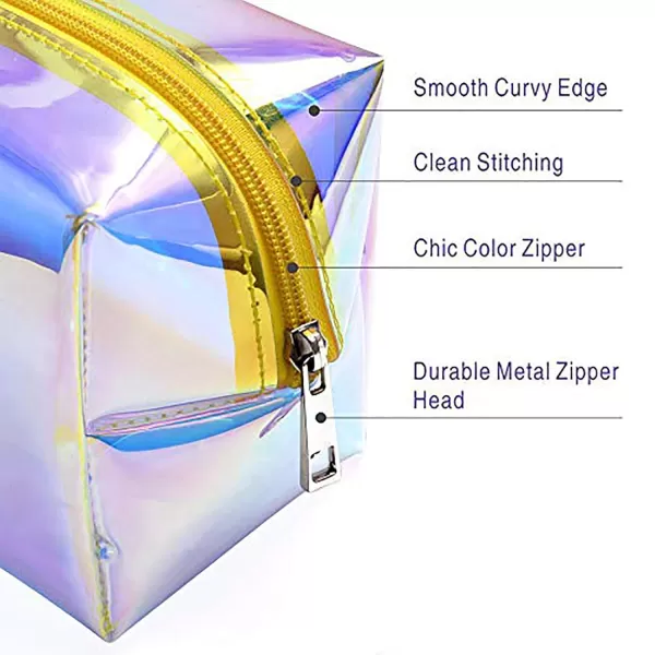 Fcolor Holographic Makeup Bag  Clear Makeup Bag for Women  Travel Clear Cosmetic Bag  Waterproof Large Clear Makeup Pouch with Zipper Gold