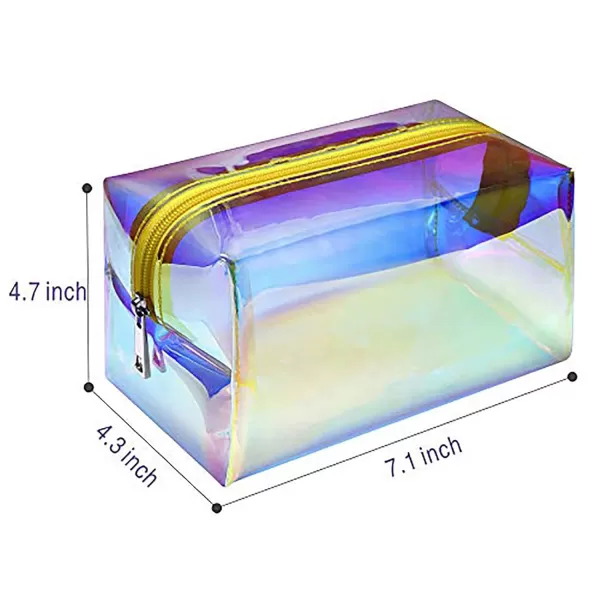Fcolor Holographic Makeup Bag  Clear Makeup Bag for Women  Travel Clear Cosmetic Bag  Waterproof Large Clear Makeup Pouch with Zipper Gold