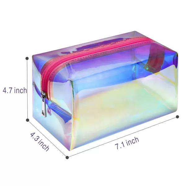 Fcolor Holographic Makeup Bag  Clear Makeup Bag for Women  Travel Clear Cosmetic Bag  Waterproof Large Clear Makeup Pouch with Zipper Rose Gold