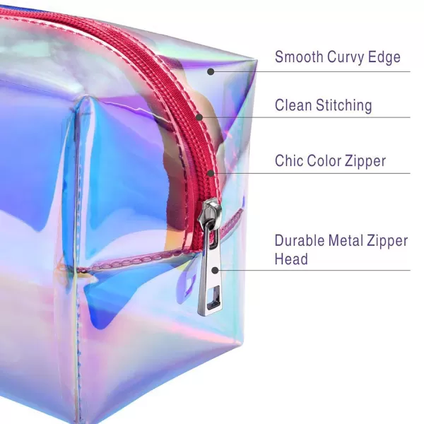 Fcolor Holographic Makeup Bag  Clear Makeup Bag for Women  Travel Clear Cosmetic Bag  Waterproof Large Clear Makeup Pouch with Zipper Rose Gold