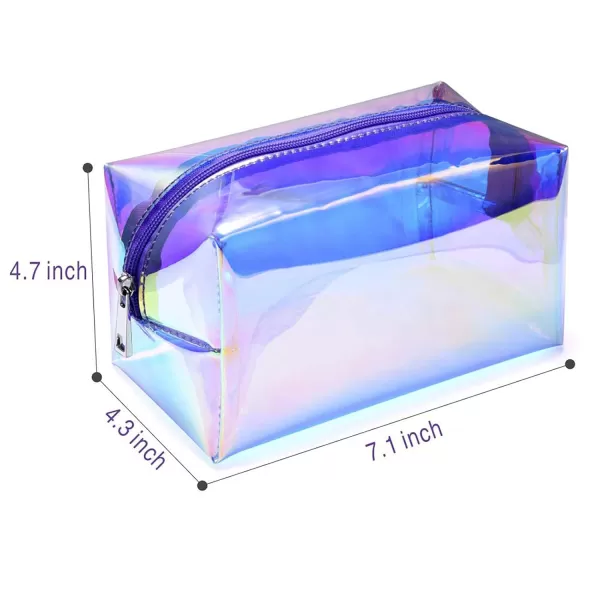 Fcolor Holographic Makeup Bag for Women  Travel Clear Cosmetic Bag  Waterproof Large Clear Makeup Pouch with Zipper Purple