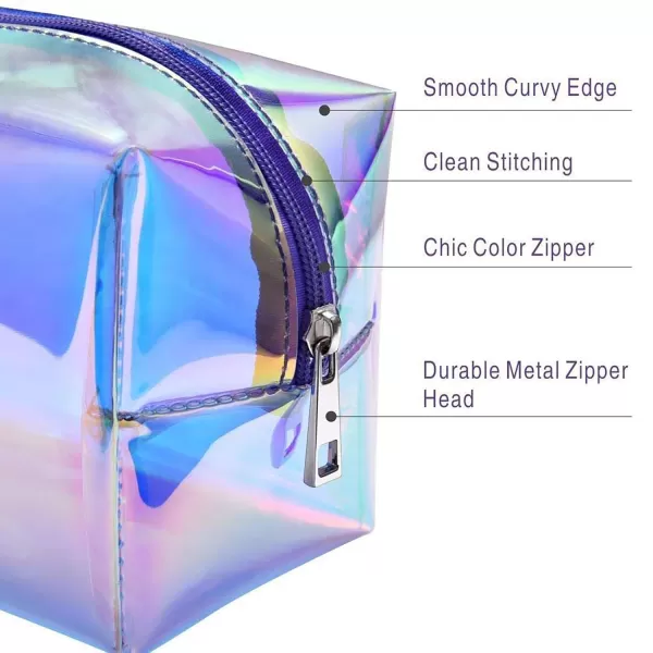 Fcolor Holographic Makeup Bag for Women  Travel Clear Cosmetic Bag  Waterproof Large Clear Makeup Pouch with Zipper Purple