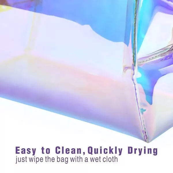 Fcolor Holographic Makeup Bag for Women  Travel Clear Cosmetic Bag  Waterproof Large Clear Makeup Pouch with Zipper Purple