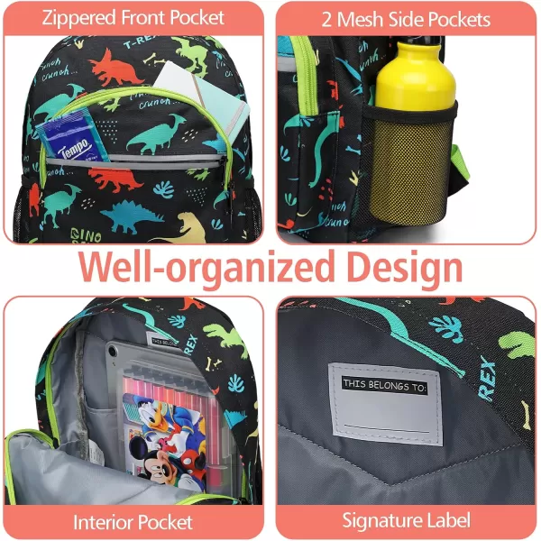 Fcolor Kids Backpack for School  Lightweight Toddler Backpack  Water Resistant Preschool Backpack for Boys and Girls with Chest Strap Reflective Stripes BPA Free Dinosaur Black