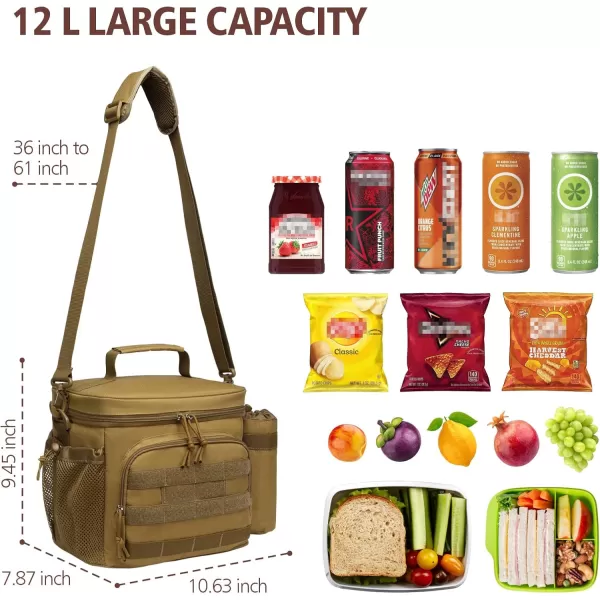 Fcolor Lunch Bag for Men Insulated Box Tactical Durable Large Cooler for Women Adult 8mm Thick Insulation Leakproof Lunch Pail with Detachable MOLLE Bottle Holder for Work Hiking Fishing Brown