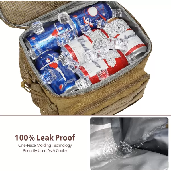 Fcolor Lunch Bag for Men Insulated Box Tactical Durable Large Cooler for Women Adult 8mm Thick Insulation Leakproof Lunch Pail with Detachable MOLLE Bottle Holder for Work Hiking Fishing Brown
