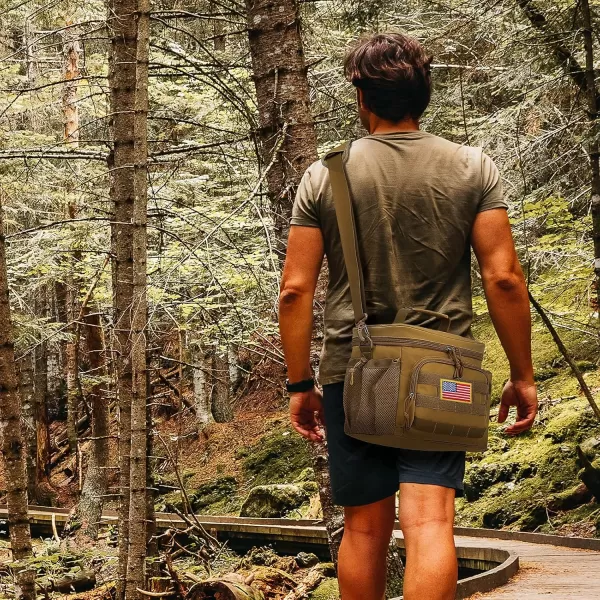 Fcolor Lunch Bag for Men Insulated Box Tactical Durable Large Cooler for Women Adult 8mm Thick Insulation Leakproof Lunch Pail with Detachable MOLLE Bottle Holder for Work Hiking Fishing Brown
