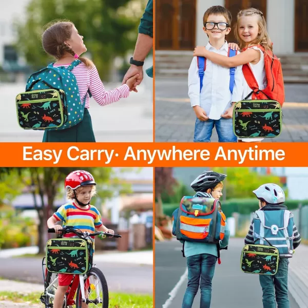 Fcolor Lunch Bags Kids Insulated Lunch Boxes Bag Girls Boys Stylish Food Grade Kids lunch boxes for Toddler Girls Boys School Black Dinosaur