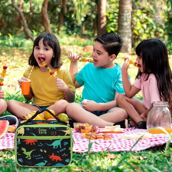 Fcolor Lunch Bags Kids Insulated Lunch Boxes Bag Girls Boys Stylish Food Grade Kids lunch boxes for Toddler Girls Boys School Black Dinosaur