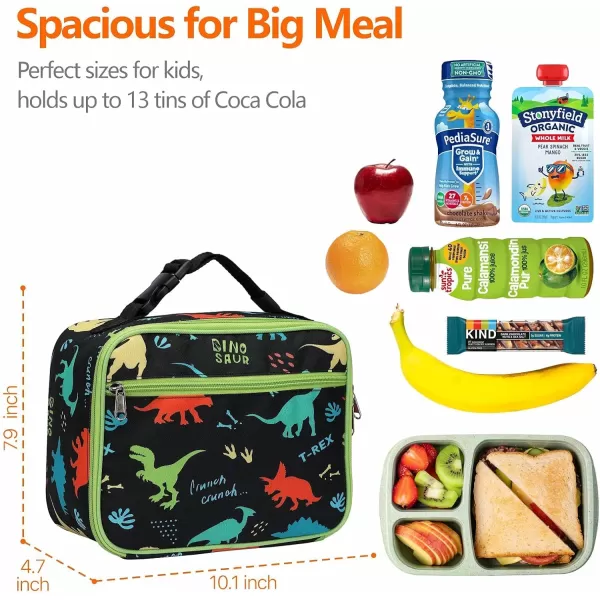 Fcolor Lunch Bags Kids Insulated Lunch Boxes Bag Girls Boys Stylish Food Grade Kids lunch boxes for Toddler Girls Boys School Black Dinosaur