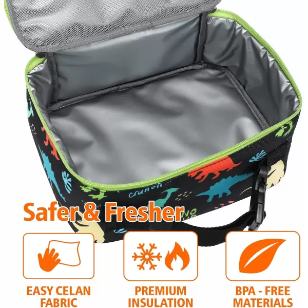 Fcolor Lunch Bags Kids Insulated Lunch Boxes Bag Girls Boys Stylish Food Grade Kids lunch boxes for Toddler Girls Boys School Black Dinosaur