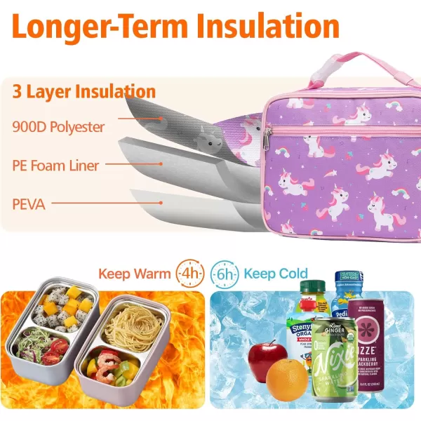 Fcolor Lunch Bags Kids Insulated Lunch Boxes Bag Girls Boys Stylish Food Grade Kids lunch boxes for Toddler Girls Boys School Unicorn