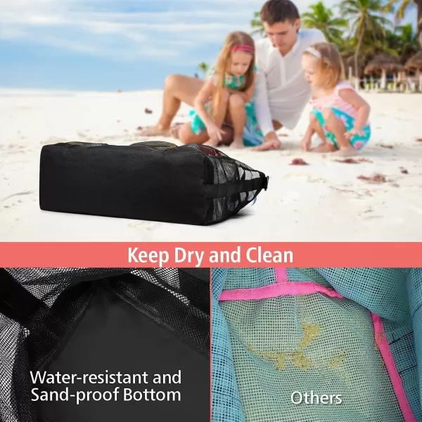 Fcolor Mesh Beach Bag Family  Beach Tote Bag 9 Pockets Beach Towel Bag XLBlack Handle With Cushion