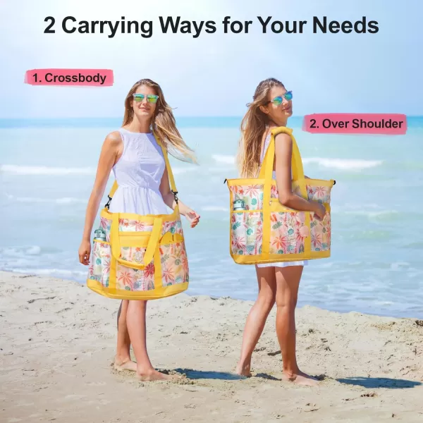 Fcolor Mesh Beach Bag Family  Beach Tote Bag 9 Pockets Beach Towel Bag XLYellow Handle With Cushion