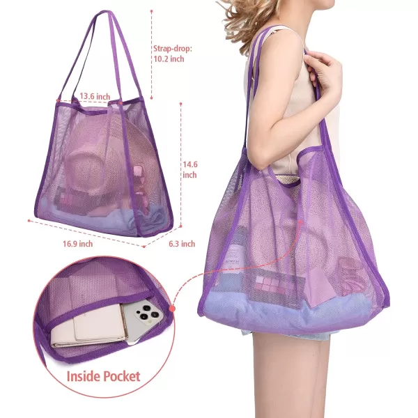 Fcolor Mesh Beach Bag for Women Lightweight for Beach Pool Gym Stuff