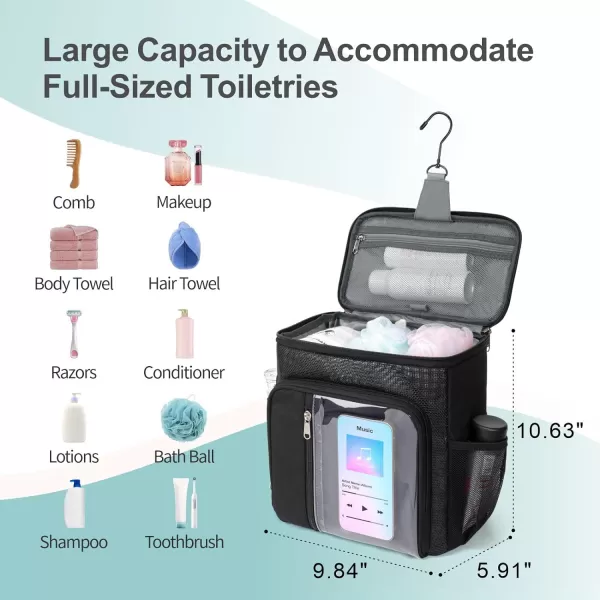 Fcolor Shower Caddy Portable  College Dorm Essentials for Guys with Hooks QuickDry Shower Caddy for Dorm Travel Essentials WaterResistant with Multiple Pockets for Easy Access BlackBlack