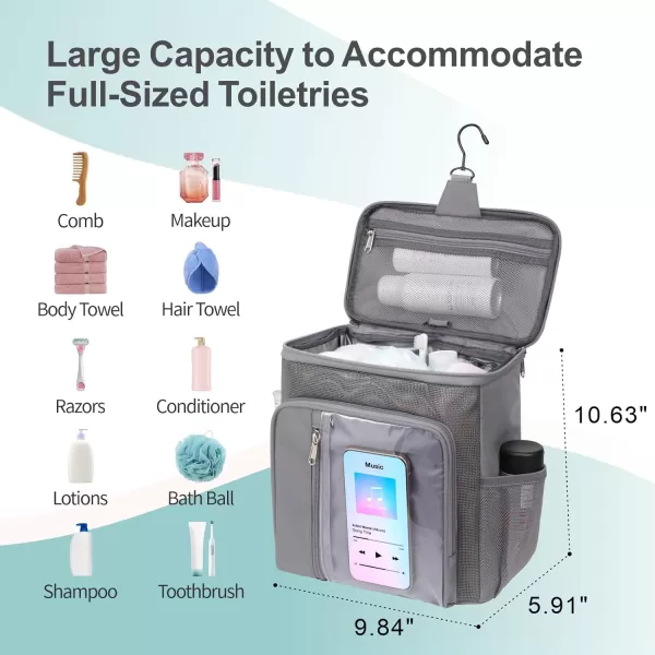 Fcolor Shower Caddy Portable  College Dorm Essentials for Guys with Hooks QuickDry Shower Caddy for Dorm Travel Essentials WaterResistant with Multiple Pockets for Easy Access BlackBeautiful Grey