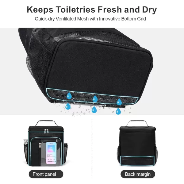 Fcolor Shower Caddy Portable  College Dorm Essentials for Guys with Hooks QuickDry Shower Caddy for Dorm Travel Essentials WaterResistant with Multiple Pockets for Easy Access BlackBlack