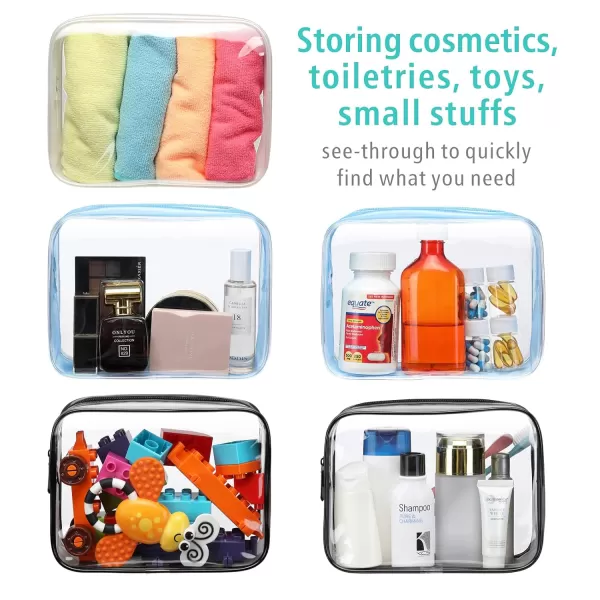 Fcolor TSA Approved Toiletry Bag 5 Pack Clear Toiletry Bags  Quart Size Travel Bag Clear Cosmetic Makeup Bags for Women Men Carry on Airport Airline Compliant Bag 5 ColorsMatte Black White Blue 3 Pack