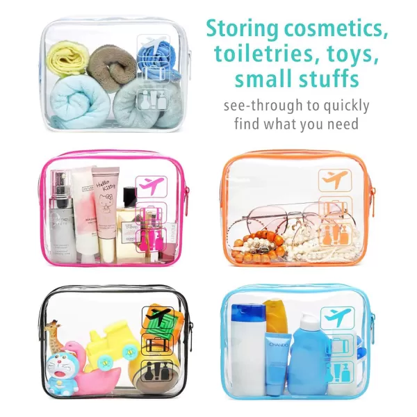 Fcolor TSA Approved Toiletry Bag 5 Pack Clear Toiletry Bags  Quart Size Travel Bag Clear Cosmetic Makeup Bags for Women Men Carry on Airport Airline Compliant Bag 5 Colors15 Pack Black White Blue Orange Rose Red