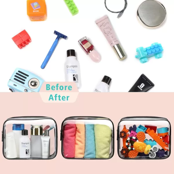 Fcolor TSA Approved Toiletry Bag 5 Pack Clear Toiletry Bags  Quart Size Travel Bag Clear Cosmetic Makeup Bags for Women Men Carry on Airport Airline Compliant Bag 5 ColorsBlack Matte 3 Pack