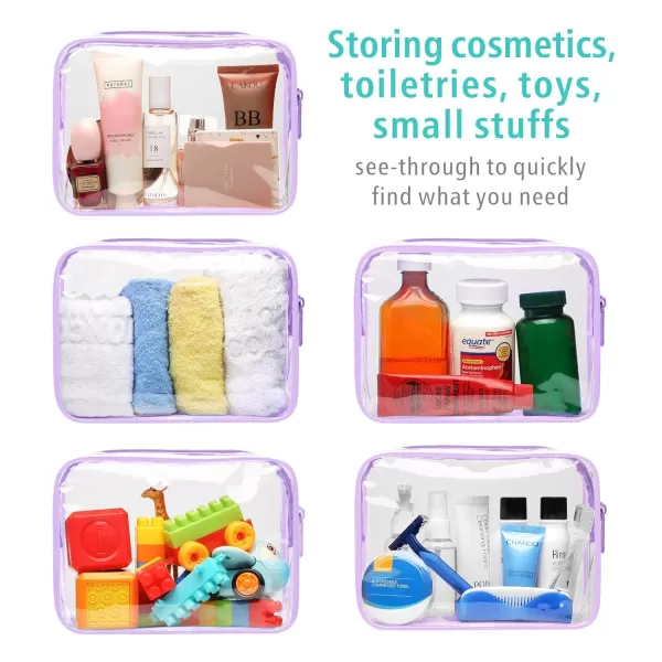 Fcolor TSA Approved Toiletry Bag 5 Pack Clear Toiletry Bags  Quart Size Travel Bag Clear Cosmetic Makeup Bags for Women Men Carry on Airport Airline Compliant Bag 5 ColorsMacaron Purple 3 Pack